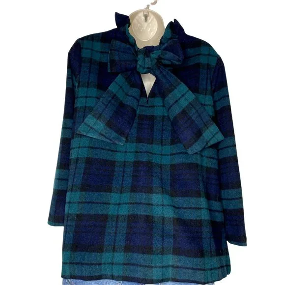 Tuckernuck | NEW Blackwatch Plaid Schoolgirl Bow Wool Faye Blouse Size M - Picture 7 of 11